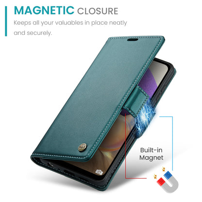 Samsung Galaxy M32 5G Litchi Texture RFID Anti-theft Leather Phone Case with Butterfly Buckle, Stand & Card Wallet with TPU Shell