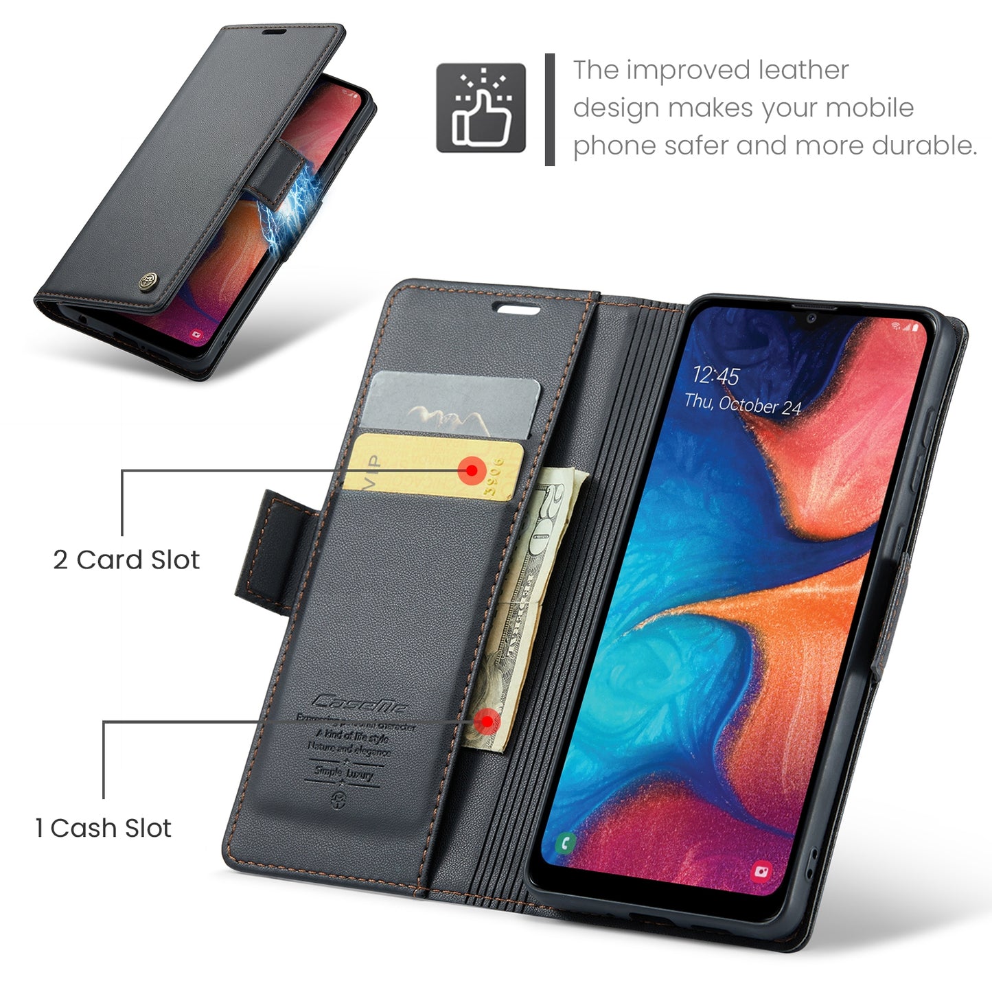 Samsung Galaxy A40 Litchi Texture RFID Anti-theft Leather Phone Case with Butterfly Buckle, Stand & Card Wallet with TPU Shell