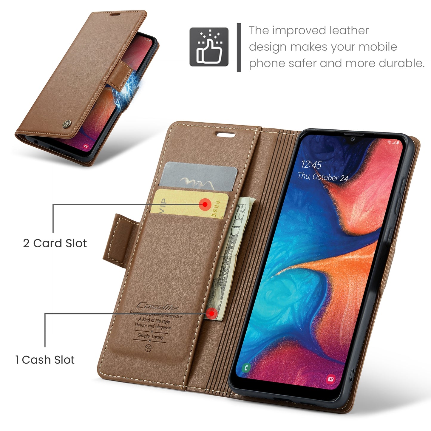 Samsung Galaxy A40 Litchi Texture RFID Anti-theft Leather Phone Case with Butterfly Buckle, Stand & Card Wallet with TPU Shell