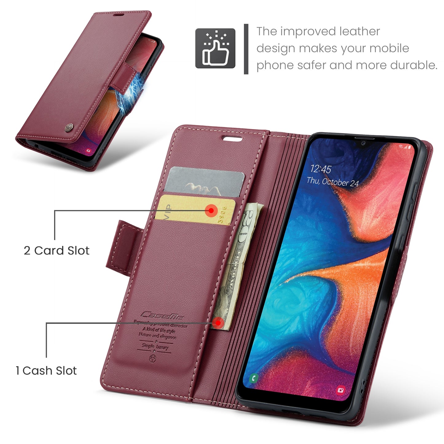 Samsung Galaxy A40 Litchi Texture RFID Anti-theft Leather Phone Case with Butterfly Buckle, Stand & Card Wallet with TPU Shell