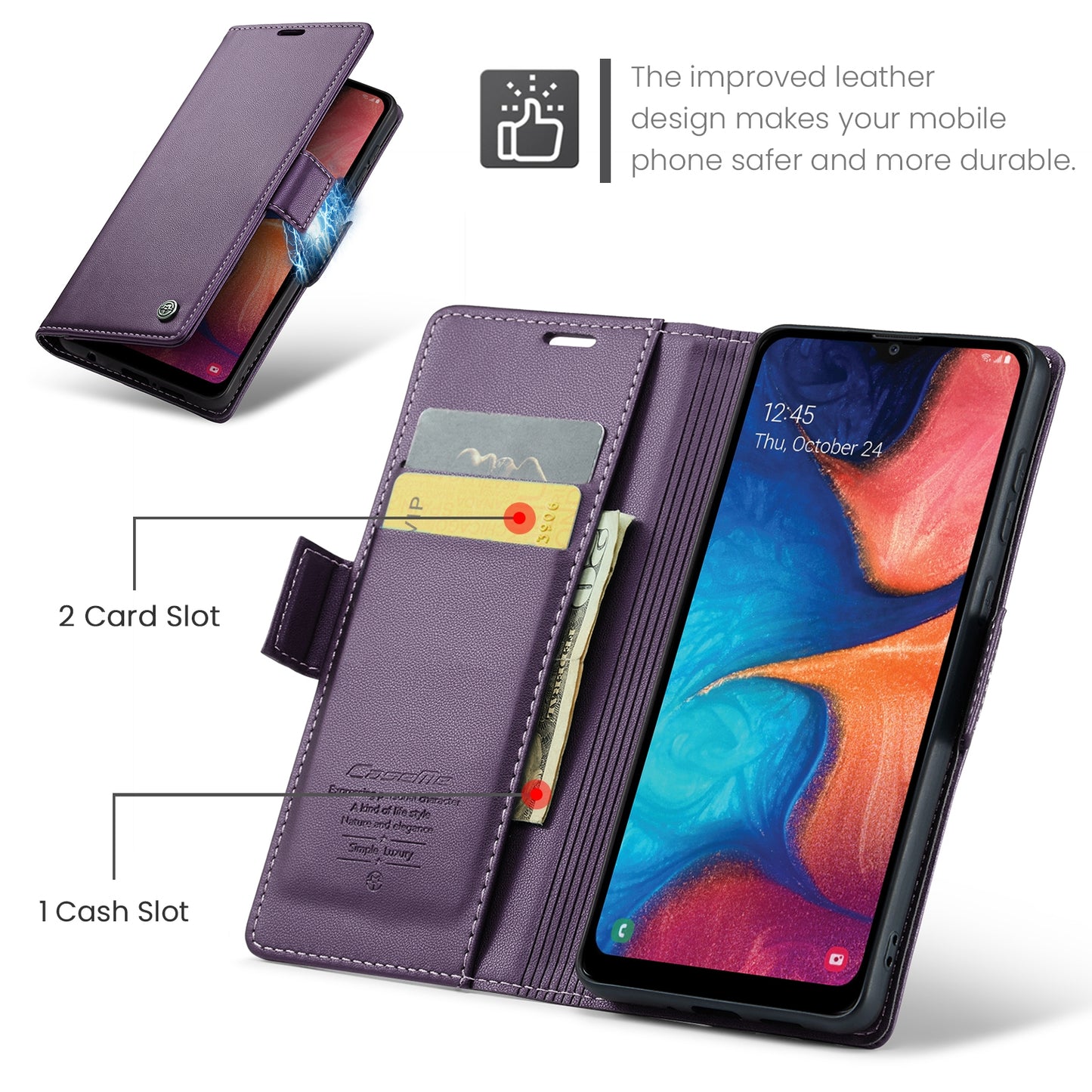 Samsung Galaxy A40 Litchi Texture RFID Anti-theft Leather Phone Case with Butterfly Buckle, Stand & Card Wallet with TPU Shell
