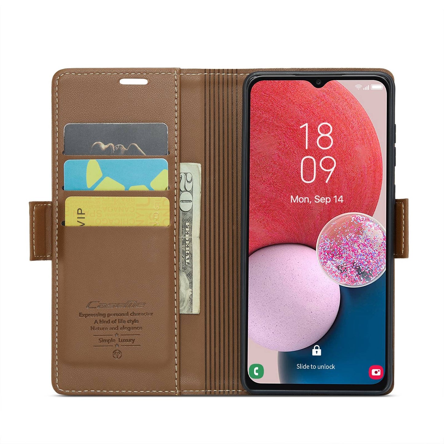 Samsung Galaxy M13 5G Litchi Texture RFID Anti-theft Leather Phone Case with Butterfly Buckle, Stand & Card Wallet with TPU Shell