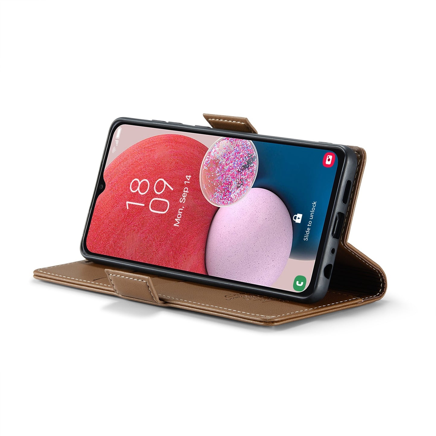 Samsung Galaxy M13 5G Litchi Texture RFID Anti-theft Leather Phone Case with Butterfly Buckle, Stand & Card Wallet with TPU Shell