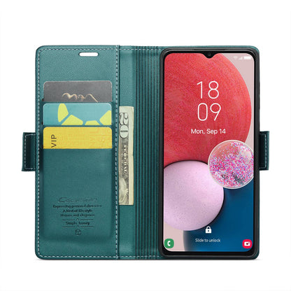 Samsung Galaxy A13 4G/5G Litchi Texture RFID Anti-theft Leather Phone Case with Butterfly Buckle, Stand & Card Wallet with TPU Shell