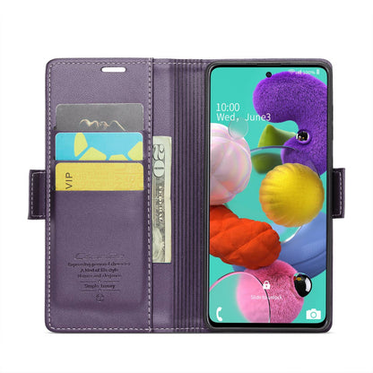 Samsung Galaxy A51 4G Litchi Texture RFID Anti-theft Leather Phone Case with Butterfly Buckle, Stand & Card Wallet with TPU Shell
