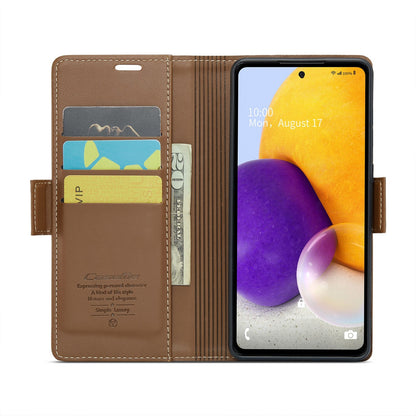 Samsung Galaxy A72 Litchi Texture RFID Anti-theft Leather Phone Case with Butterfly Buckle, Stand & Card Wallet with TPU Shell