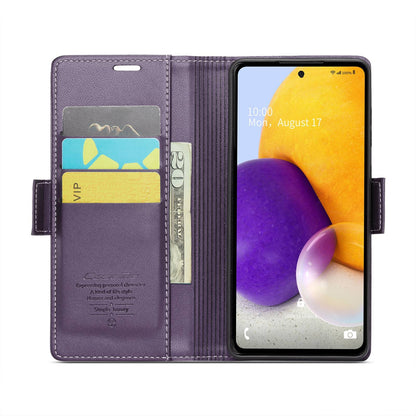 Samsung Galaxy A72 Litchi Texture RFID Anti-theft Leather Phone Case with Butterfly Buckle, Stand & Card Wallet with TPU Shell