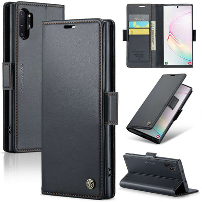 Samsung Galaxy Note10+ Litchi Texture RFID Anti-theft Leather Phone Case with Butterfly Buckle, Stand & Card Wallet with TPU Shell