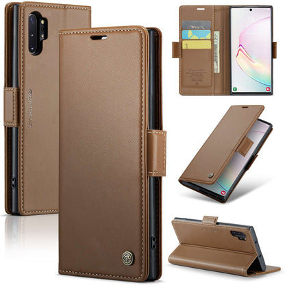 Samsung Galaxy Note10+ Litchi Texture RFID Anti-theft Leather Phone Case with Butterfly Buckle, Stand & Card Wallet with TPU Shell