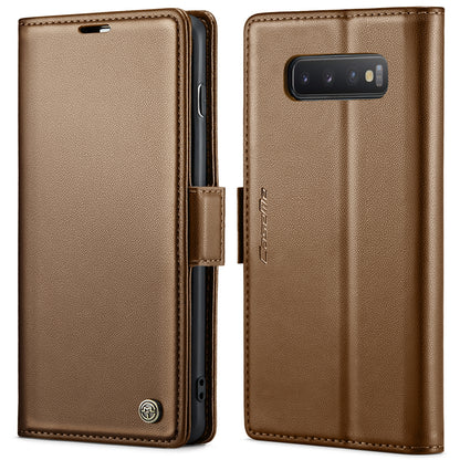 Samsung Galaxy S10 Litchi Texture RFID Anti-theft Leather Phone Case with Butterfly Buckle, Stand & Card Wallet with TPU Shell