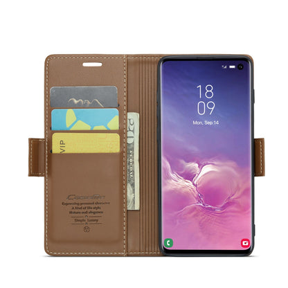 Samsung Galaxy S10 Litchi Texture RFID Anti-theft Leather Phone Case with Butterfly Buckle, Stand & Card Wallet with TPU Shell