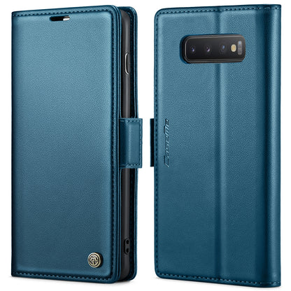 Samsung Galaxy S10 Litchi Texture RFID Anti-theft Leather Phone Case with Butterfly Buckle, Stand & Card Wallet with TPU Shell