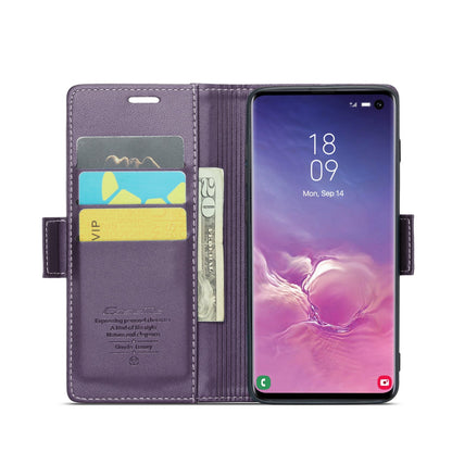 Samsung Galaxy S10 Litchi Texture RFID Anti-theft Leather Phone Case with Butterfly Buckle, Stand & Card Wallet with TPU Shell