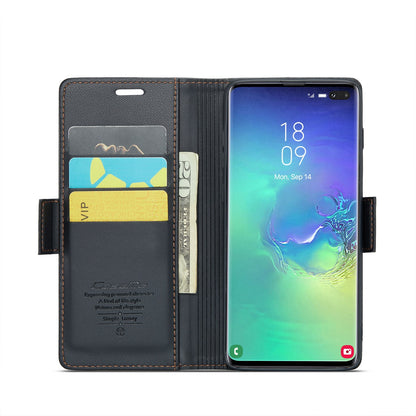 Samsung Galaxy S10+ Litchi Texture RFID Anti-theft Leather Phone Case with Butterfly Buckle, Stand & Card Wallet with TPU Shell