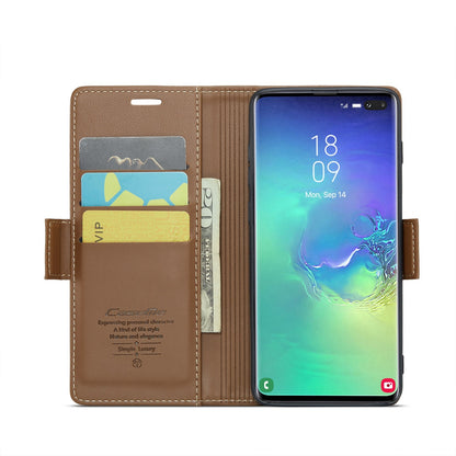 Samsung Galaxy S10+ Litchi Texture RFID Anti-theft Leather Phone Case with Butterfly Buckle, Stand & Card Wallet with TPU Shell