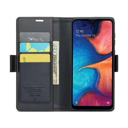 Samsung Galaxy A20 Litchi Texture RFID Anti-theft Leather Phone Case with Butterfly Buckle, Stand & Card Wallet with TPU Shell