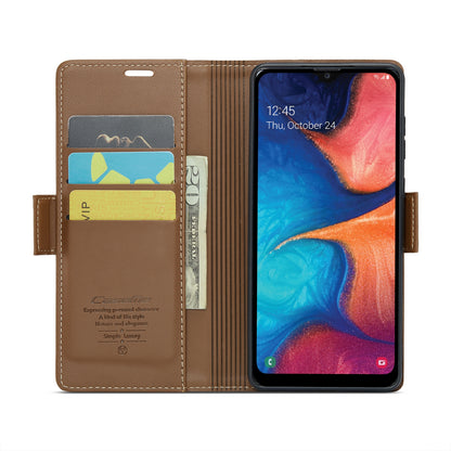 Samsung Galaxy A20 Litchi Texture RFID Anti-theft Leather Phone Case with Butterfly Buckle, Stand & Card Wallet with TPU Shell