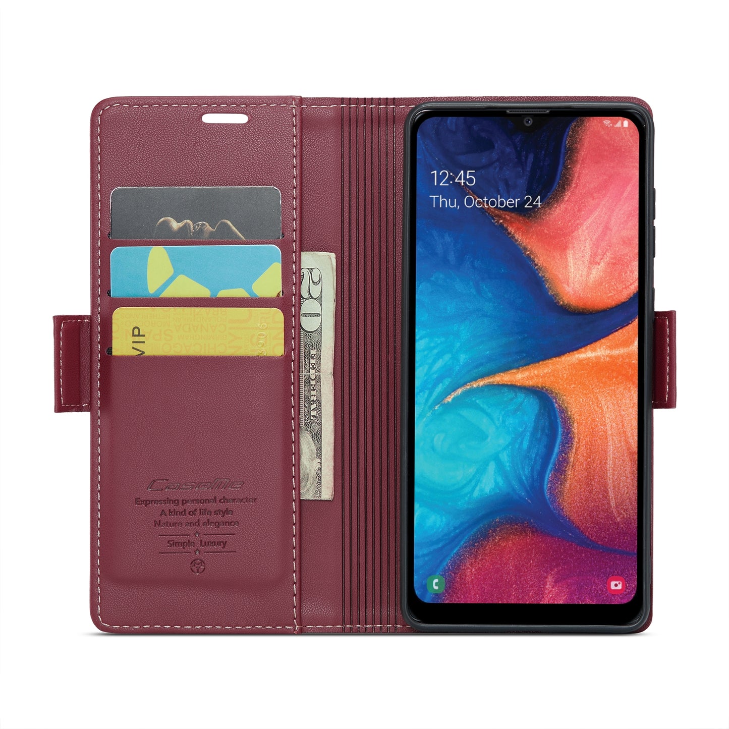 Samsung Galaxy A20 Litchi Texture RFID Anti-theft Leather Phone Case with Butterfly Buckle, Stand & Card Wallet with TPU Shell