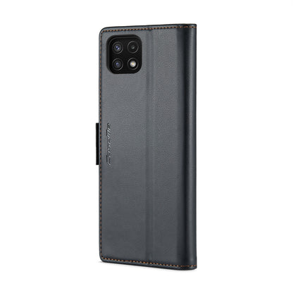 Samsung Galaxy A22 5G Litchi Texture RFID Anti-theft Leather Phone Case with Butterfly Buckle, Stand & Card Wallet with TPU Shell