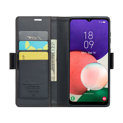 Samsung Galaxy A22 5G Litchi Texture RFID Anti-theft Leather Phone Case with Butterfly Buckle, Stand & Card Wallet with TPU Shell