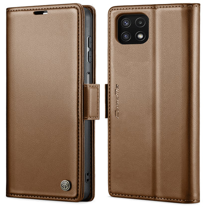 Samsung Galaxy A22 5G Litchi Texture RFID Anti-theft Leather Phone Case with Butterfly Buckle, Stand & Card Wallet with TPU Shell