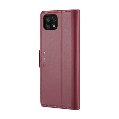 Samsung Galaxy A22 5G Litchi Texture RFID Anti-theft Leather Phone Case with Butterfly Buckle, Stand & Card Wallet with TPU Shell