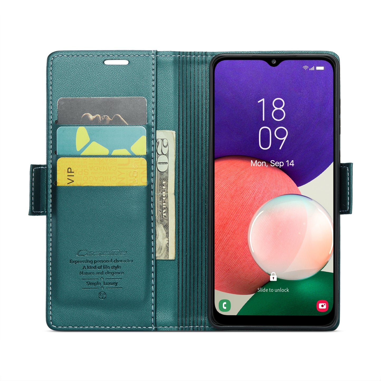 Samsung Galaxy A22 5G Litchi Texture RFID Anti-theft Leather Phone Case with Butterfly Buckle, Stand & Card Wallet with TPU Shell