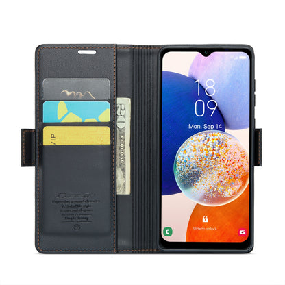 Samsung Galaxy A14 4G/5G Litchi Texture RFID Anti-theft Leather Phone Case with Butterfly Buckle, Stand & Card Wallet with TPU Shell