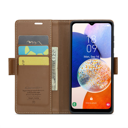 Samsung Galaxy A14 4G/5G Litchi Texture RFID Anti-theft Leather Phone Case with Butterfly Buckle, Stand & Card Wallet with TPU Shell