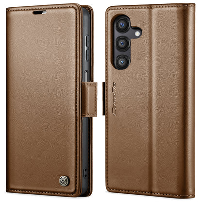 Samsung Galaxy A14 4G/5G Litchi Texture RFID Anti-theft Leather Phone Case with Butterfly Buckle, Stand & Card Wallet with TPU Shell