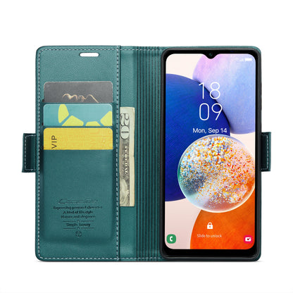 Samsung Galaxy A14 4G/5G Litchi Texture RFID Anti-theft Leather Phone Case with Butterfly Buckle, Stand & Card Wallet with TPU Shell