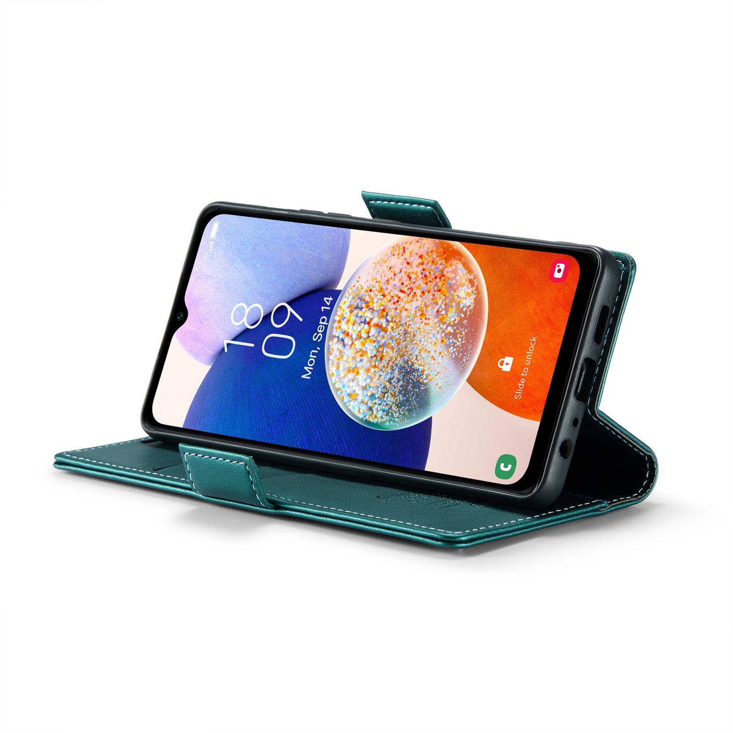 Samsung Galaxy A14 4G/5G Litchi Texture RFID Anti-theft Leather Phone Case with Butterfly Buckle, Stand & Card Wallet with TPU Shell