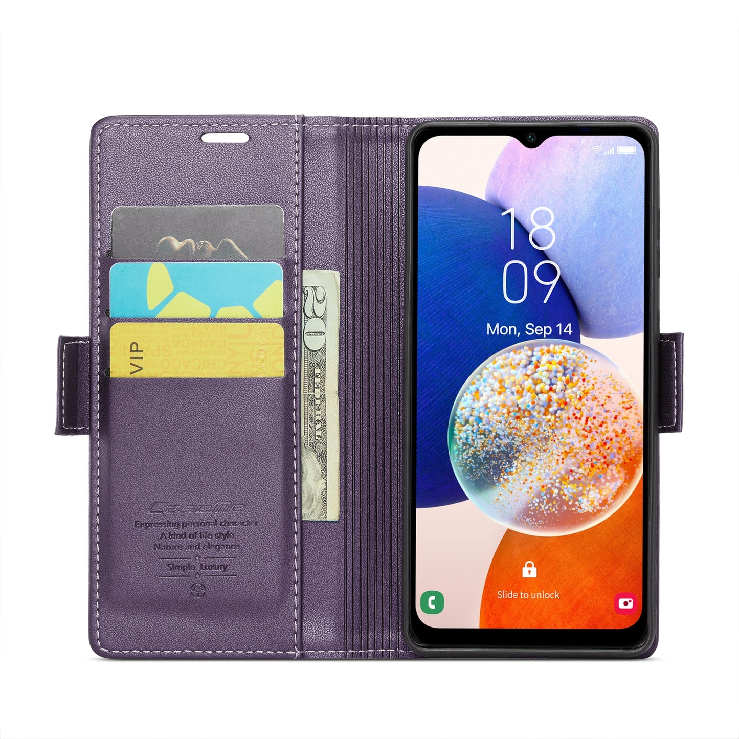 Samsung Galaxy A14 4G/5G Litchi Texture RFID Anti-theft Leather Phone Case with Butterfly Buckle, Stand & Card Wallet with TPU Shell