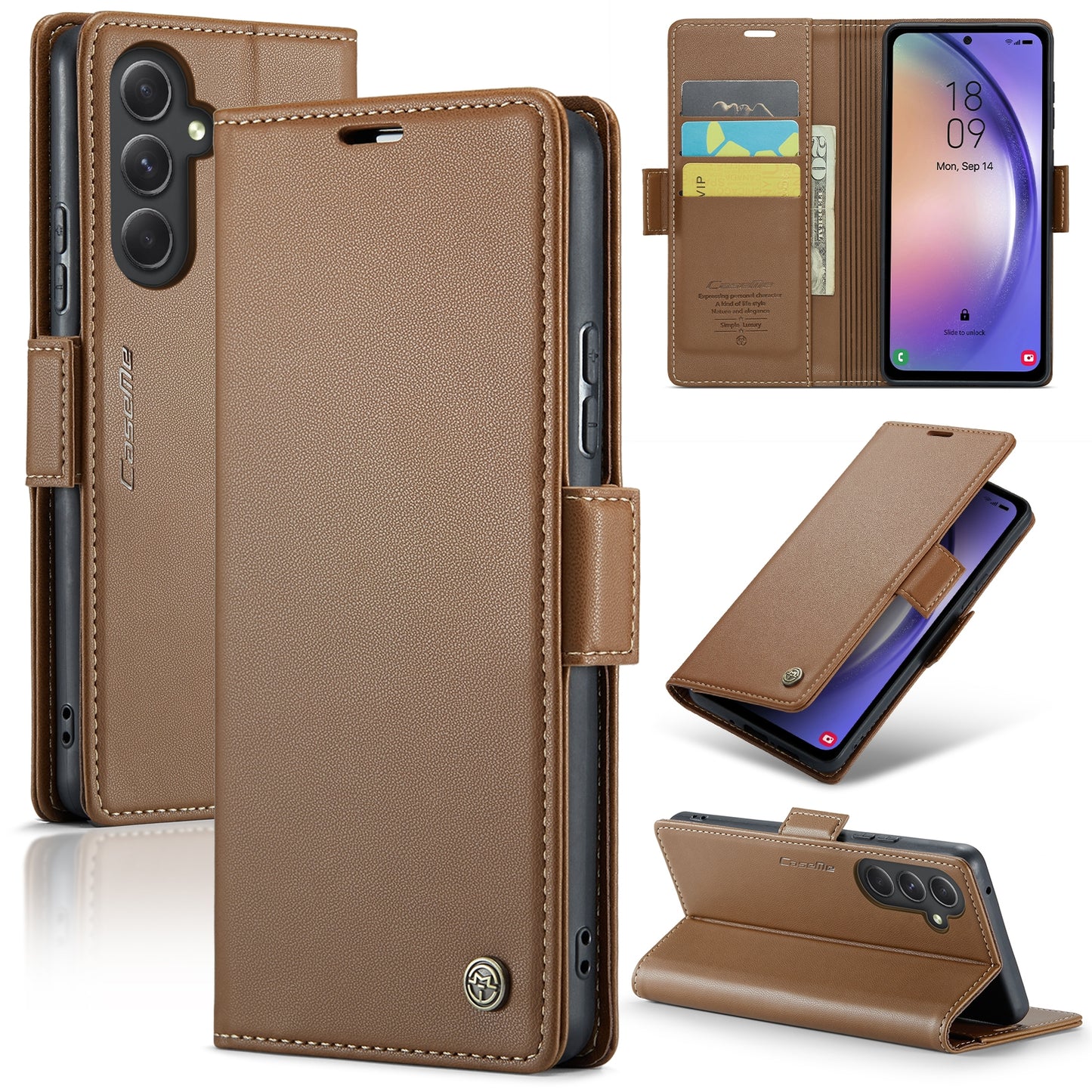 Samsung Galaxy A54 5G Litchi Texture RFID Anti-theft Leather Phone Case with Butterfly Buckle, Stand & Card Wallet with TPU Shell
