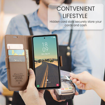 Samsung Galaxy S23 FE 5G Litchi Texture RFID Anti-theft Leather Phone Case with Butterfly Buckle, Stand & Card Wallet with TPU Shell