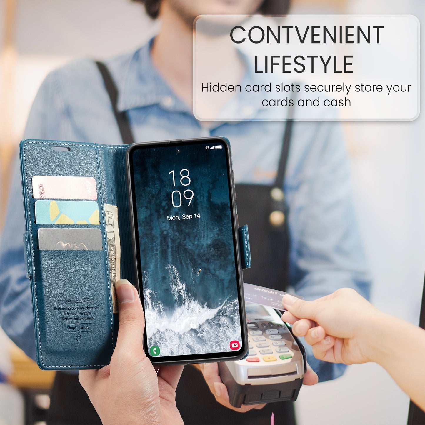 Samsung Galaxy S23 FE 5G Litchi Texture RFID Anti-theft Leather Phone Case with Butterfly Buckle, Stand & Card Wallet with TPU Shell