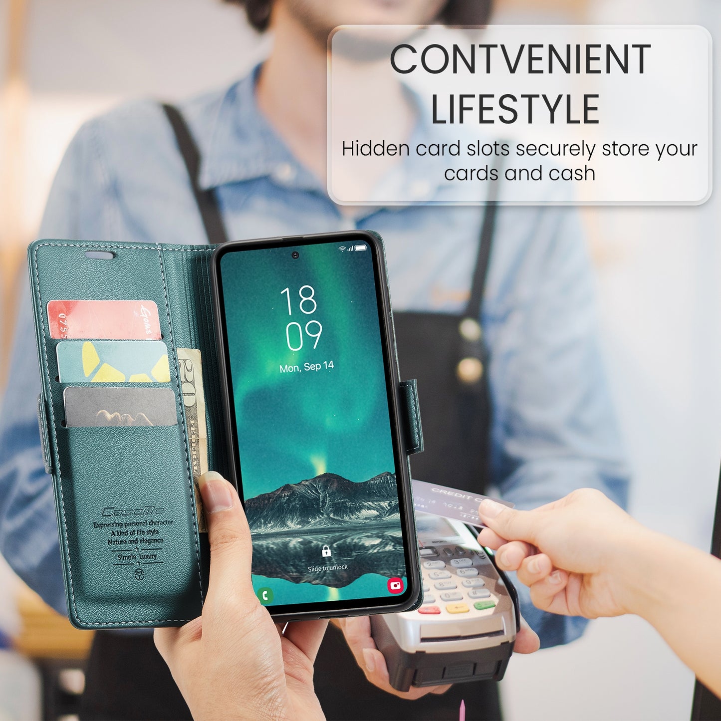 Samsung Galaxy S23 FE 5G Litchi Texture RFID Anti-theft Leather Phone Case with Butterfly Buckle, Stand & Card Wallet with TPU Shell