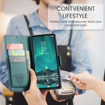 Samsung Galaxy S23 FE 5G Litchi Texture RFID Anti-theft Leather Phone Case with Butterfly Buckle, Stand & Card Wallet with TPU Shell