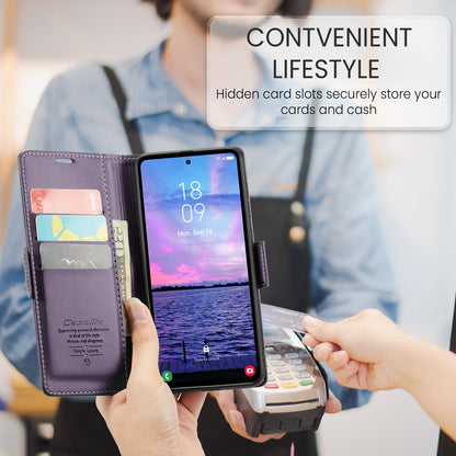 Samsung Galaxy S23 FE 5G Litchi Texture RFID Anti-theft Leather Phone Case with Butterfly Buckle, Stand & Card Wallet with TPU Shell