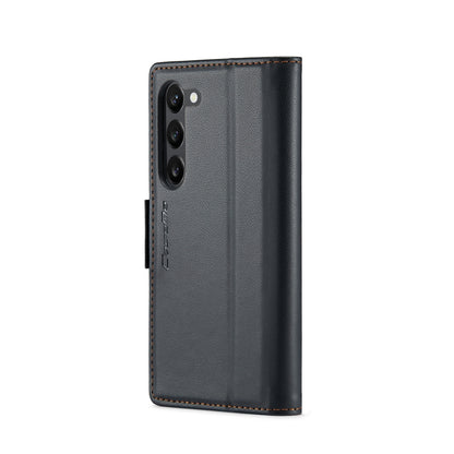 Samsung Galaxy S24 Litchi Texture RFID Anti-theft Leather Phone Case with Butterfly Buckle, Stand & Card Wallet with TPU Shell