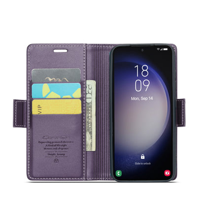 Samsung Galaxy S24+ Litchi Texture RFID Anti-theft Leather Phone Case with Butterfly Buckle, Stand & Card Wallet with TPU Shell