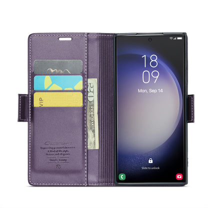 Samsung Galaxy S24 Ultra Litchi Texture RFID Anti-theft Leather Phone Case with Butterfly Buckle, Stand & Card Wallet with TPU Shell
