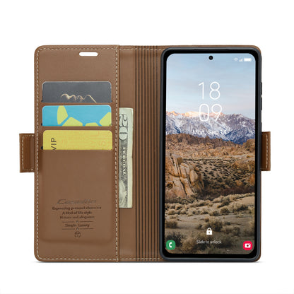 Samsung Galaxy A35 5G Litchi Texture RFID Anti-theft Leather Phone Case with Butterfly Buckle, Stand & Card Wallet with TPU Shell