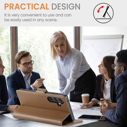 Samsung Galaxy A35 5G Litchi Texture RFID Anti-theft Leather Phone Case with Butterfly Buckle, Stand & Card Wallet with TPU Shell