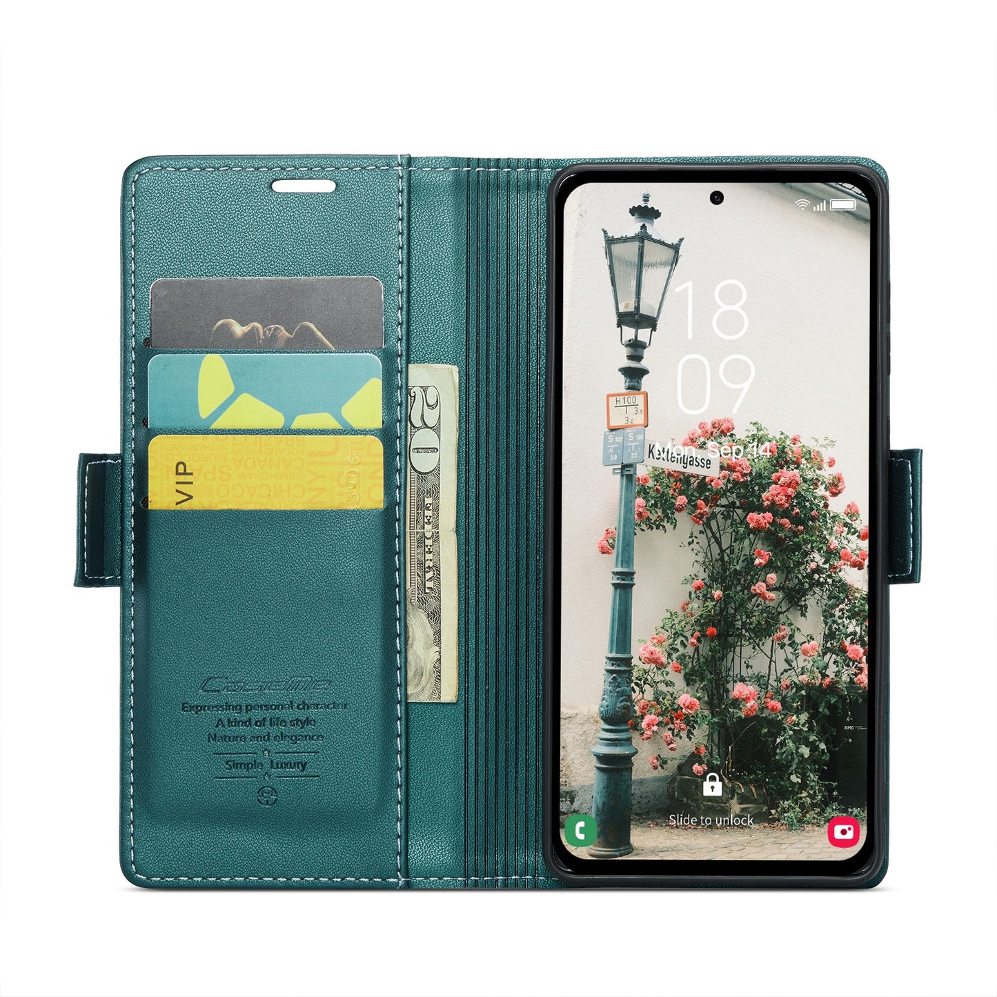 Samsung Galaxy A55 Litchi Texture RFID Anti-theft Leather Phone Case with Butterfly Buckle, Stand & Card Wallet with TPU Shell