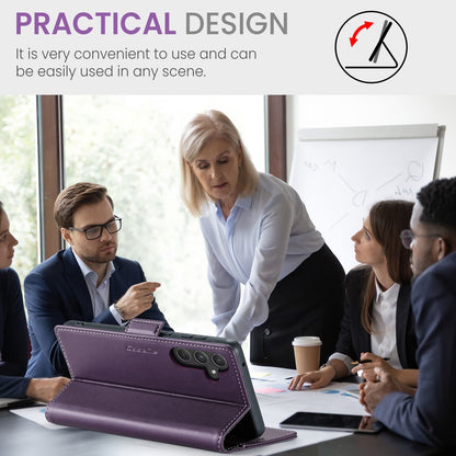 Samsung Galaxy A55 Litchi Texture RFID Anti-theft Leather Phone Case with Butterfly Buckle, Stand & Card Wallet with TPU Shell