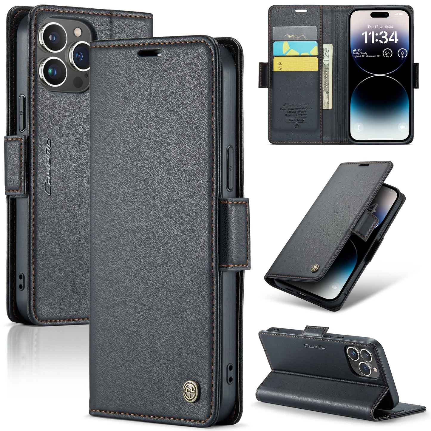 iPhone 14 Pro Litchi Texture RFID Anti-theft Leather Phone Case with Butterfly Buckle, Stand & Card Wallet with TPU Shell