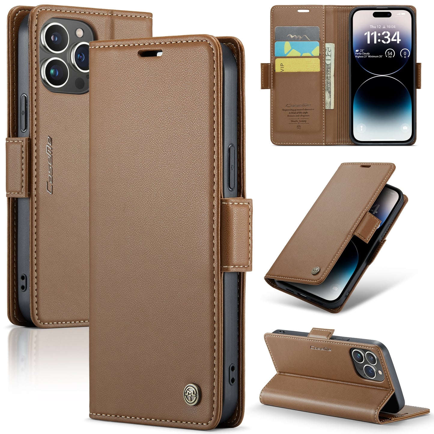 iPhone 14 Pro Litchi Texture RFID Anti-theft Leather Phone Case with Butterfly Buckle, Stand & Card Wallet with TPU Shell