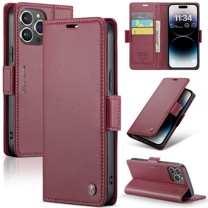 iPhone 14 Pro Litchi Texture RFID Anti-theft Leather Phone Case with Butterfly Buckle, Stand & Card Wallet with TPU Shell