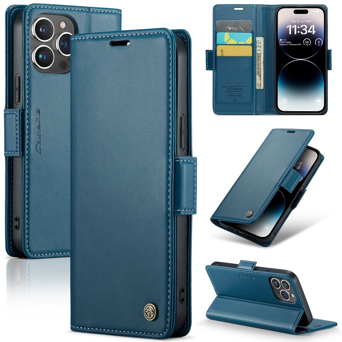 iPhone 14 Pro Litchi Texture RFID Anti-theft Leather Phone Case with Butterfly Buckle, Stand & Card Wallet with TPU Shell